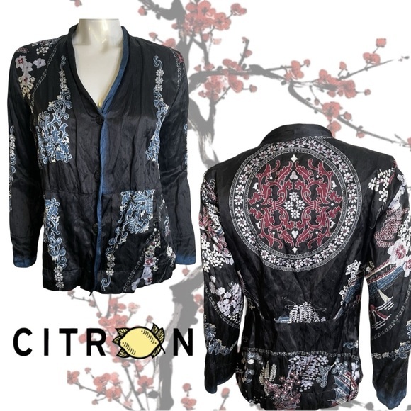 Citron Santa Monica Jackets & Blazers - CITRON SANTA MONICA VINTAGE JAPANESE ORNAMENTAL FORTUNE BOGOTA SILK JACKET SZ L